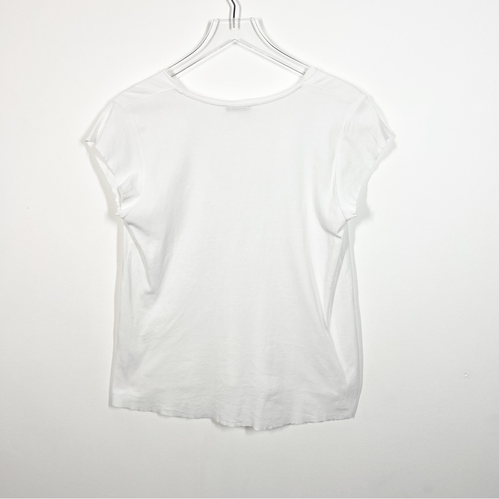 Zara Women's Size Large White Distressed Raw Edge V-Neck T-Shirt - Picture 2 of 7